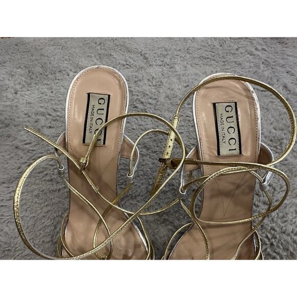 Gucci Whona Crystal Embellished Metallic Leather Sandals EU 39 STORE MODEL - Picture 4 of 9